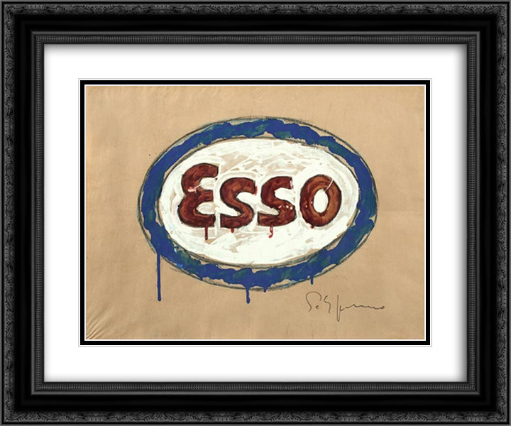 Esso 24x20 Black Ornate Wood Framed Art Print Poster with Double Matting by Schifano, Mario