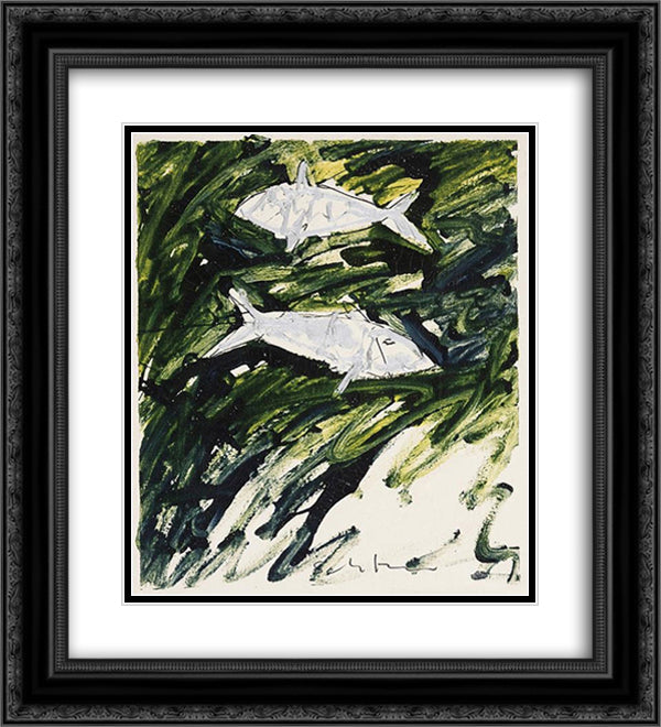 Pesci 20x22 Black Ornate Wood Framed Art Print Poster with Double Matting by Schifano, Mario