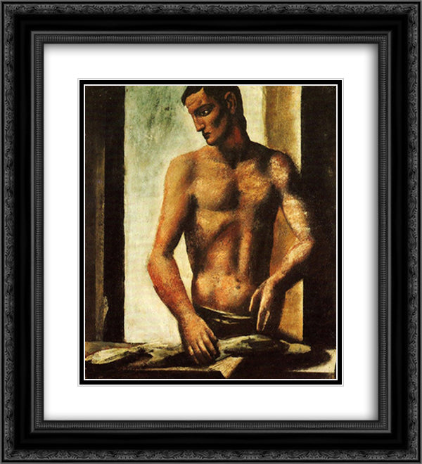 Fishmonger 20x22 Black Ornate Wood Framed Art Print Poster with Double Matting by Sironi, Mario