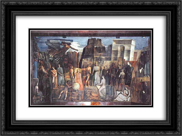 Italy in the Arts 24x18 Black Ornate Wood Framed Art Print Poster with Double Matting by Sironi, Mario