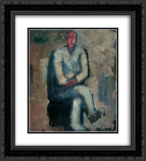 Man Sitting 20x22 Black Ornate Wood Framed Art Print Poster with Double Matting by Sironi, Mario