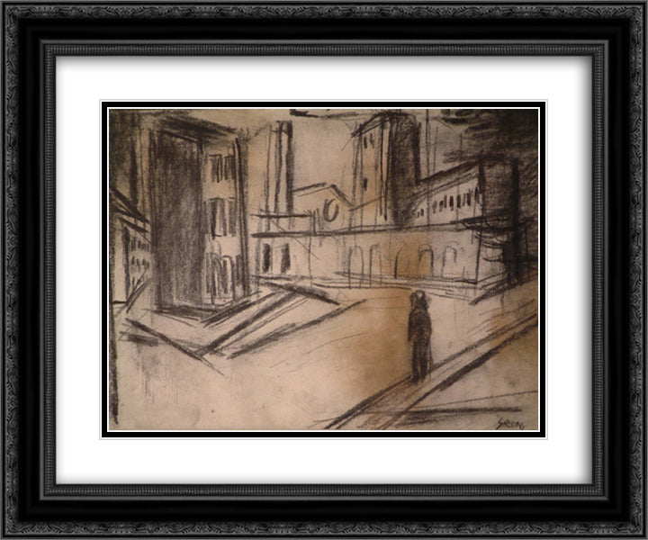 not identified 24x20 Black Ornate Wood Framed Art Print Poster with Double Matting by Sironi, Mario