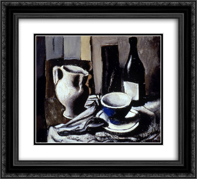 Still life with blue cup 22x20 Black Ornate Wood Framed Art Print Poster with Double Matting by Sironi, Mario