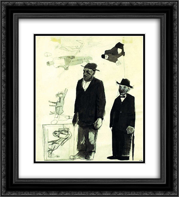 Study for illustration 20x22 Black Ornate Wood Framed Art Print Poster with Double Matting by Sironi, Mario
