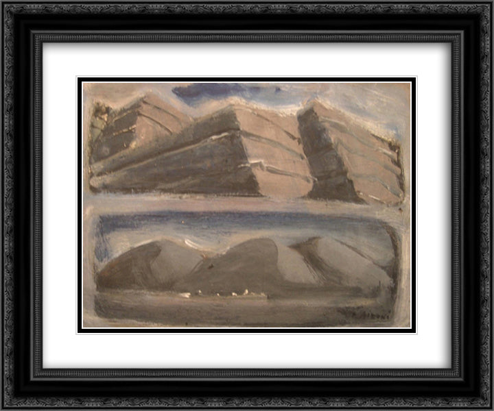 Suburb 24x20 Black Ornate Wood Framed Art Print Poster with Double Matting by Sironi, Mario
