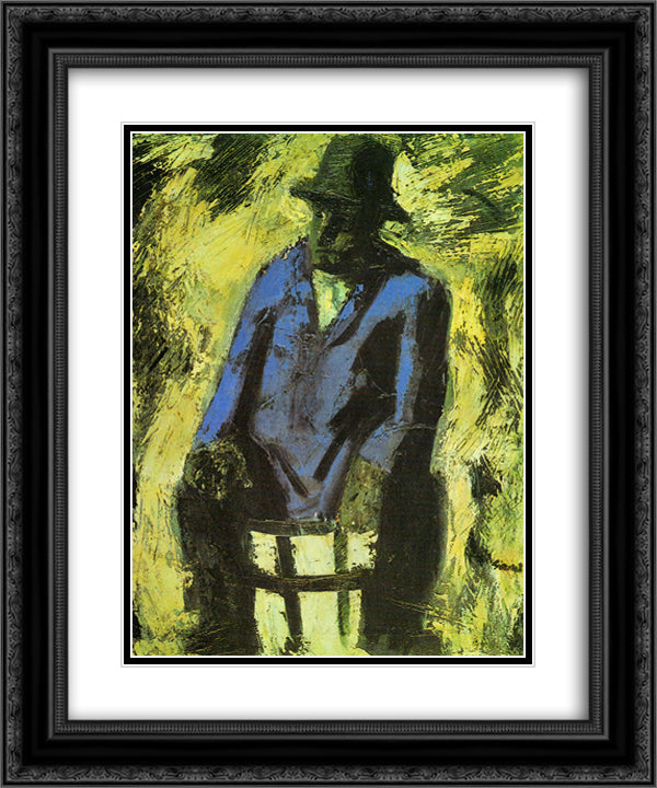The blue jacket 20x24 Black Ornate Wood Framed Art Print Poster with Double Matting by Sironi, Mario