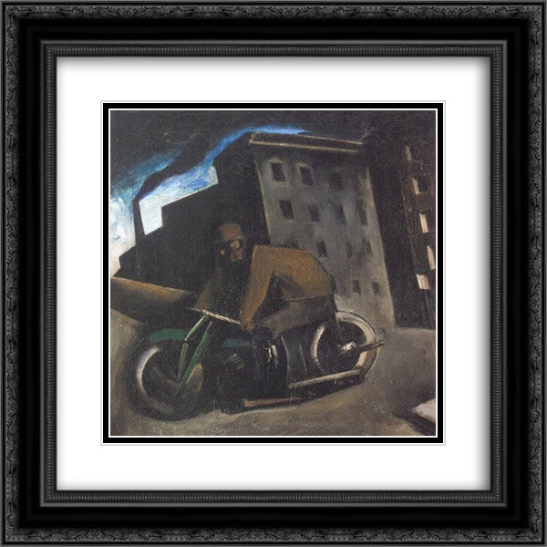 The Motorcyclist 20x20 Black Ornate Wood Framed Art Print Poster with Double Matting by Sironi, Mario