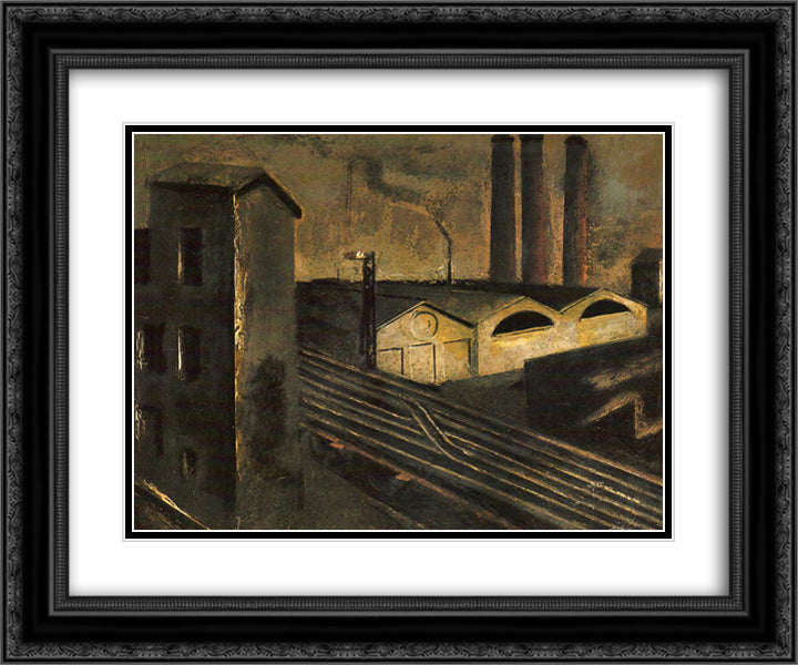 Urban Landscape with Chimneys 24x20 Black Ornate Wood Framed Art Print Poster with Double Matting by Sironi, Mario