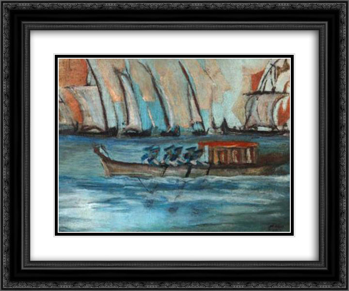 Barco com marinheiros 24x20 Black Ornate Wood Framed Art Print Poster with Double Matting by Zanini, Mario