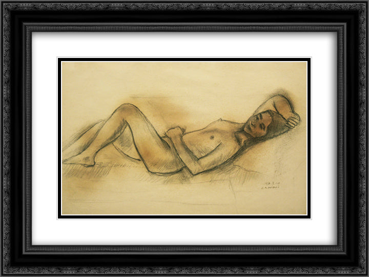 Nu feminino 24x18 Black Ornate Wood Framed Art Print Poster with Double Matting by Zanini, Mario