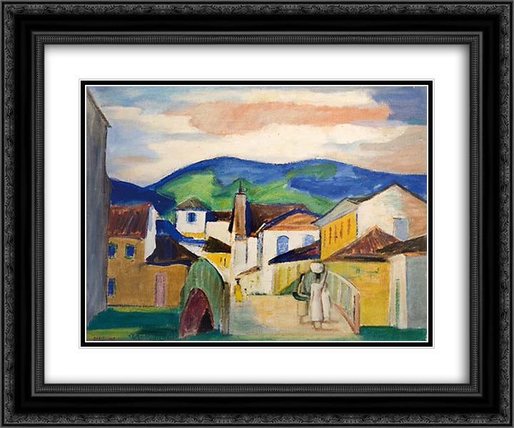 Paisagem com ponte 24x20 Black Ornate Wood Framed Art Print Poster with Double Matting by Zanini, Mario