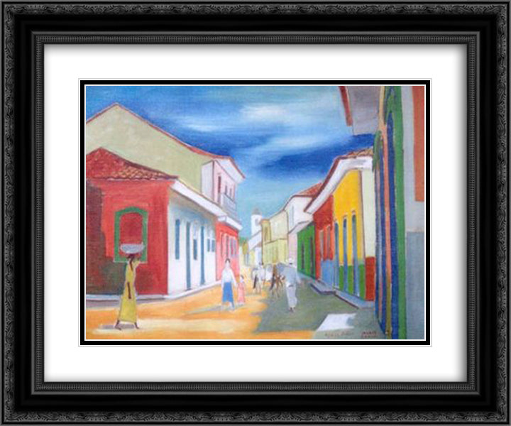 Rua de Parati 24x20 Black Ornate Wood Framed Art Print Poster with Double Matting by Zanini, Mario