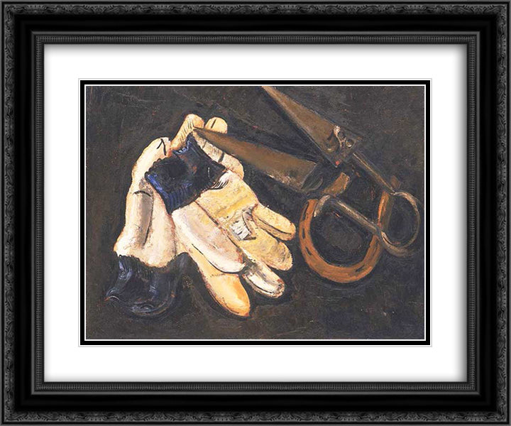 Gardener's Gloves and Shears 24x20 Black Ornate Wood Framed Art Print Poster with Double Matting by Hartley, Marsden