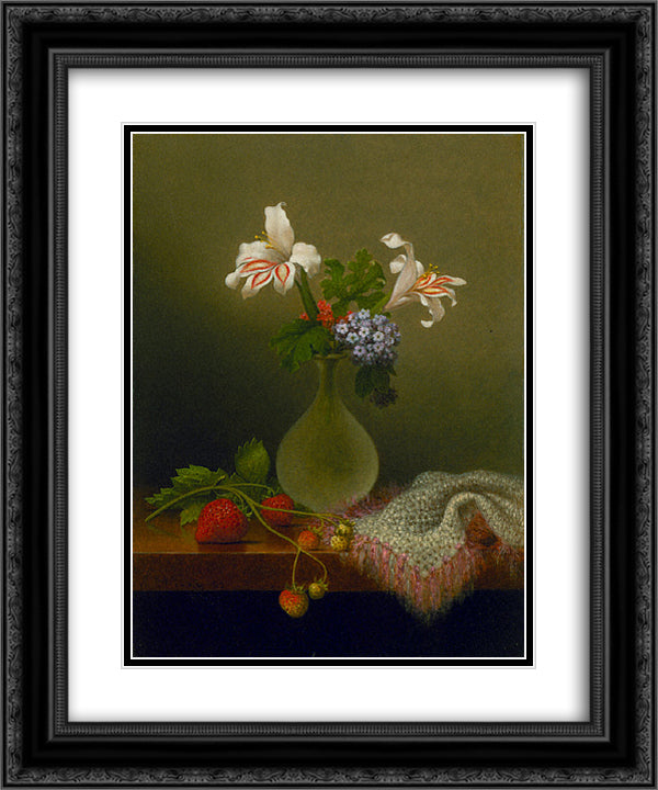A Vase of Corn Lilies and Heliotrope 20x24 Black Ornate Wood Framed Art Print Poster with Double Matting by Heade, Martin Johnson