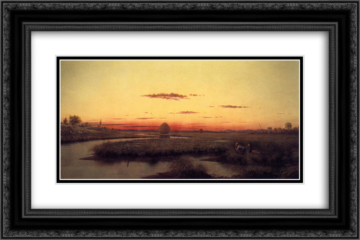 Duck Hunters in a Twilight Marsh 24x16 Black Ornate Wood Framed Art Print Poster with Double Matting by Heade, Martin Johnson