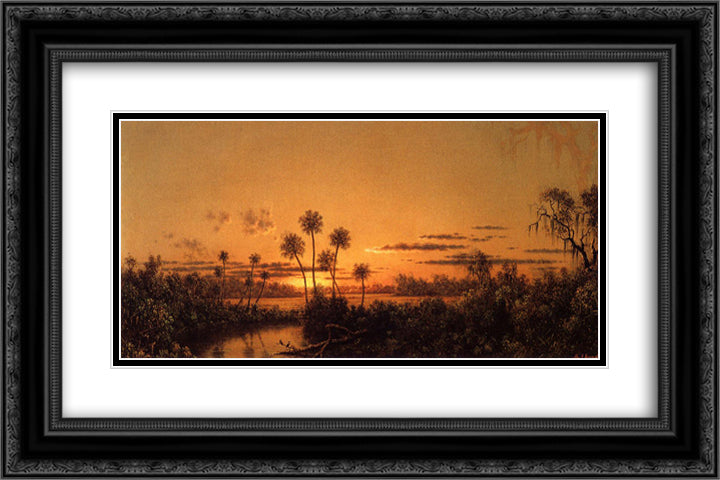 Florida River Scene Early Evening, After Sunset 24x16 Black Ornate Wood Framed Art Print Poster with Double Matting by Heade, Martin Johnson
