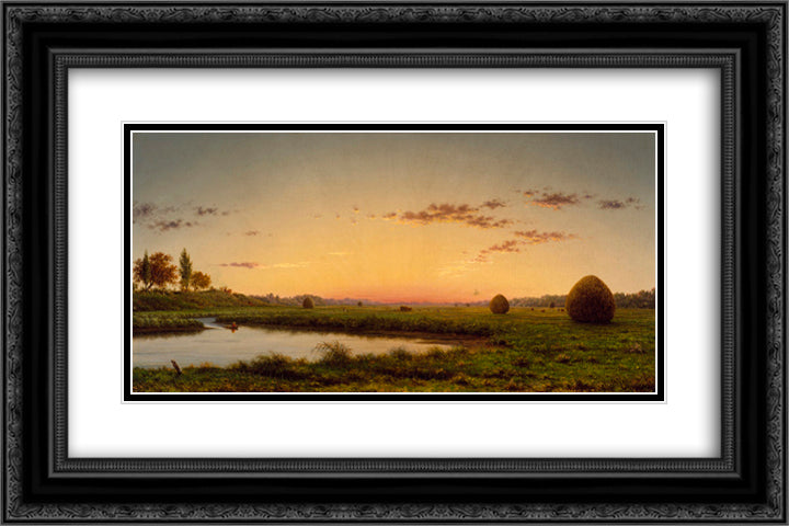 Haystacks on the Newburyport Marshes 24x16 Black Ornate Wood Framed Art Print Poster with Double Matting by Heade, Martin Johnson