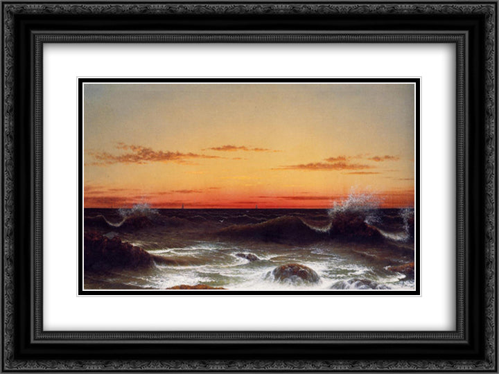Seascape Sunset 24x18 Black Ornate Wood Framed Art Print Poster with Double Matting by Heade, Martin Johnson