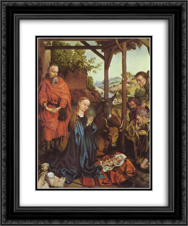 Adoration of the Shepherds 20x24 Black Ornate Wood Framed Art Print Poster with Double Matting by Schongauer, Martin