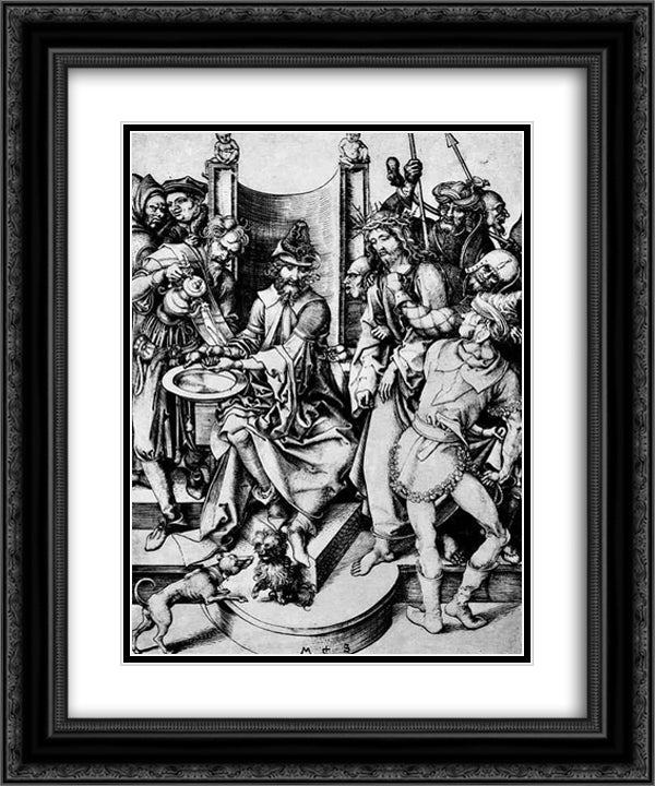 Christ before Pilate 20x24 Black Ornate Wood Framed Art Print Poster with Double Matting by Schongauer, Martin