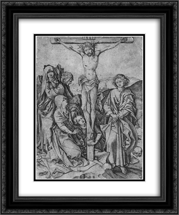 Crusifixion 20x24 Black Ornate Wood Framed Art Print Poster with Double Matting by Schongauer, Martin