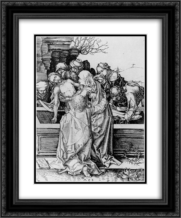Entombment Copperplate 20x24 Black Ornate Wood Framed Art Print Poster with Double Matting by Schongauer, Martin