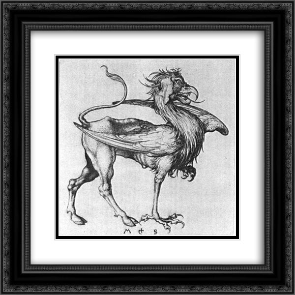 Griffin 20x20 Black Ornate Wood Framed Art Print Poster with Double Matting by Schongauer, Martin