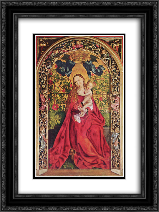 Madonna of the Rose Bower 18x24 Black Ornate Wood Framed Art Print Poster with Double Matting by Schongauer, Martin