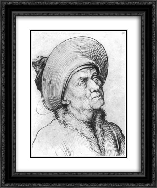 Man in a Hat Gazing Upward 20x24 Black Ornate Wood Framed Art Print Poster with Double Matting by Schongauer, Martin