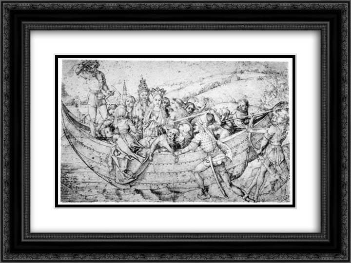 Marter of St. Ursula 24x18 Black Ornate Wood Framed Art Print Poster with Double Matting by Schongauer, Martin