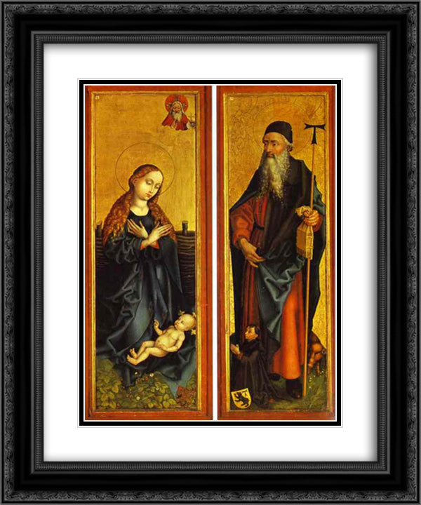 Nativity and St. Anthony 20x24 Black Ornate Wood Framed Art Print Poster with Double Matting by Schongauer, Martin