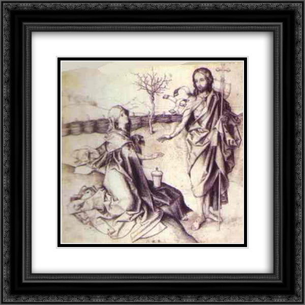 Our Saviour appearing to Mary Magdalene in the Garden 20x20 Black Ornate Wood Framed Art Print Poster with Double Matting by Schongauer, Martin