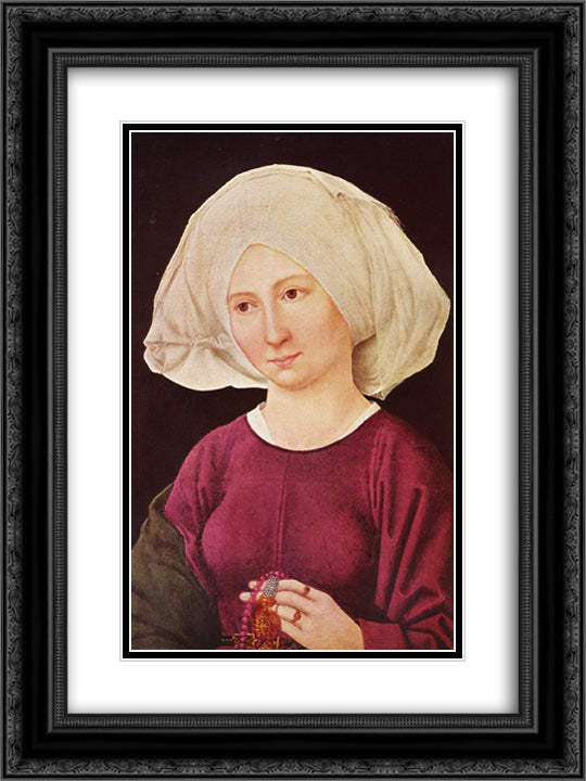 Portrait of a young woman 18x24 Black Ornate Wood Framed Art Print Poster with Double Matting by Schongauer, Martin