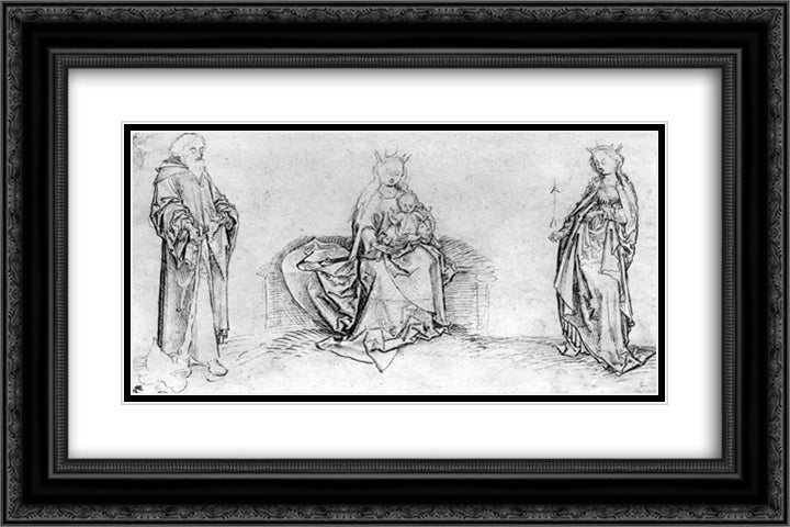 Sitting Mary with the St. Jude Thaddeus and St. Ursula 24x16 Black Ornate Wood Framed Art Print Poster with Double Matting by Schongauer, Martin