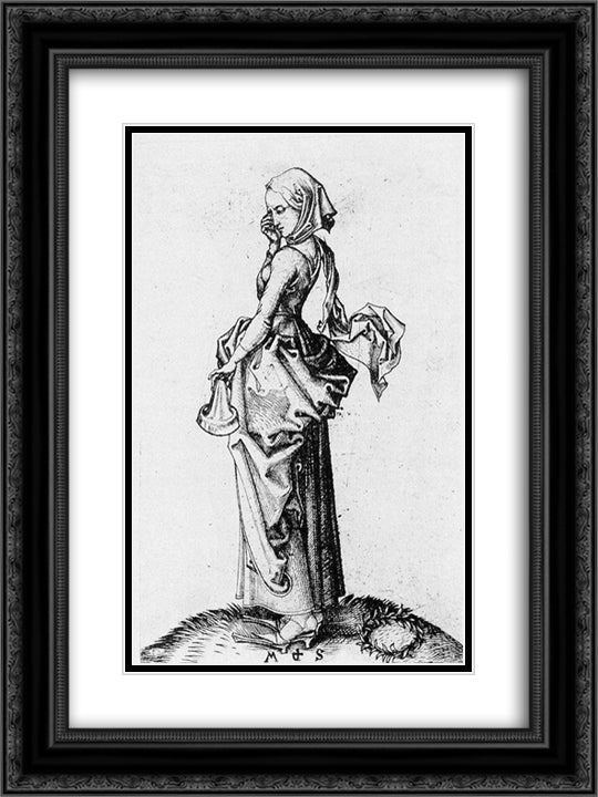The Fifth Foolish Virgin 18x24 Black Ornate Wood Framed Art Print Poster with Double Matting by Schongauer, Martin