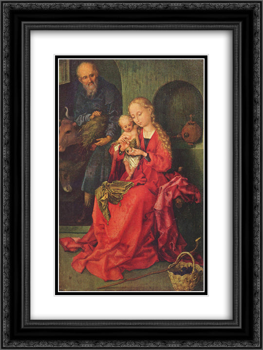 The Holy Family 18x24 Black Ornate Wood Framed Art Print Poster with Double Matting by Schongauer, Martin