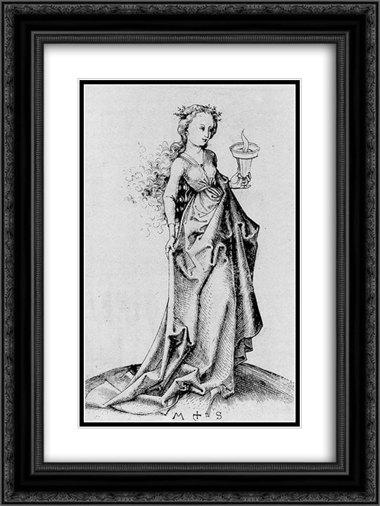 The Second Wise Virgin 18x24 Black Ornate Wood Framed Art Print Poster with Double Matting by Schongauer, Martin