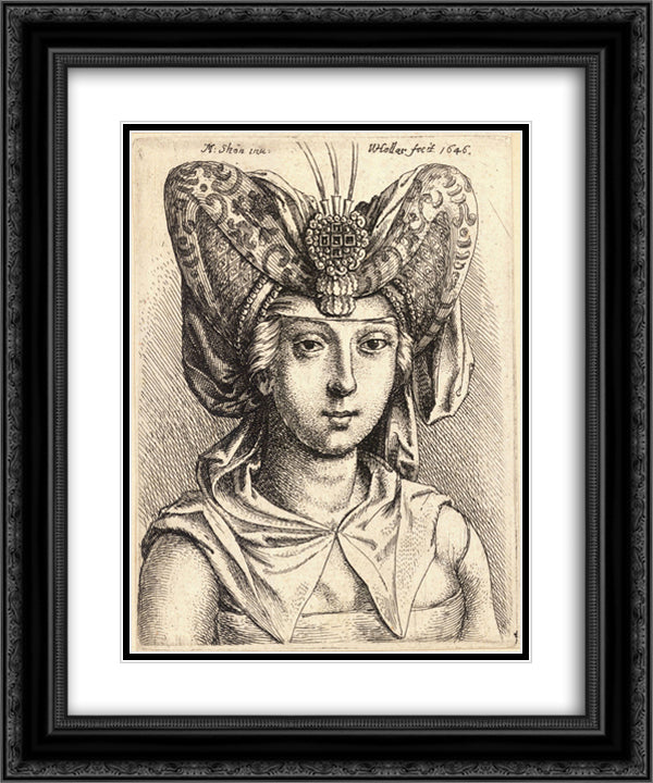 Woman with a turban 20x24 Black Ornate Wood Framed Art Print Poster with Double Matting by Schongauer, Martin