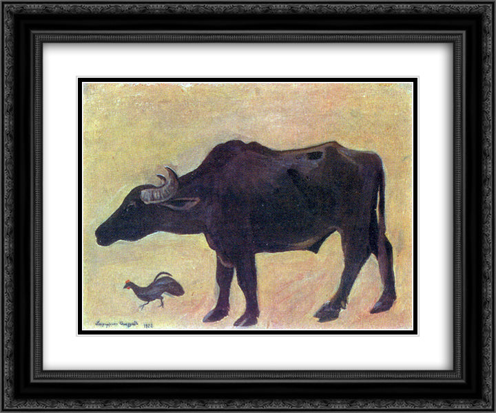 A bull 24x20 Black Ornate Wood Framed Art Print Poster with Double Matting by Saryan, Martiros