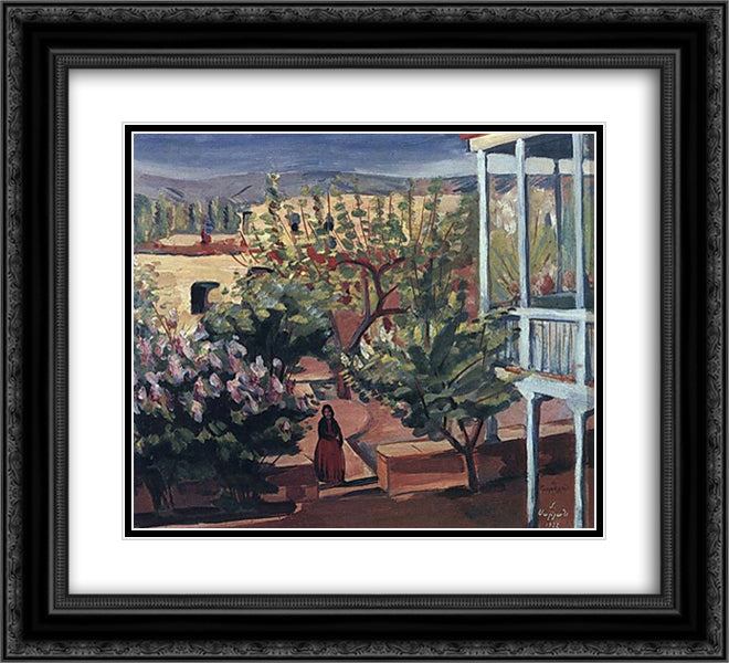A yard 22x20 Black Ornate Wood Framed Art Print Poster with Double Matting by Saryan, Martiros