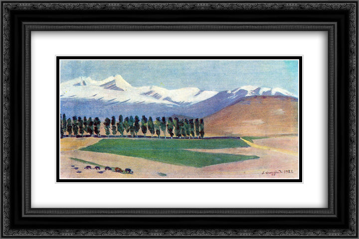 Aragats 24x16 Black Ornate Wood Framed Art Print Poster with Double Matting by Saryan, Martiros