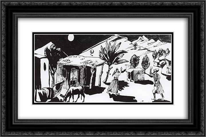 Illumination for the tale by Hovhannes Tumanyan 'Nazar the Brave' 24x16 Black Ornate Wood Framed Art Print Poster with Double Matting by Saryan, Martiros