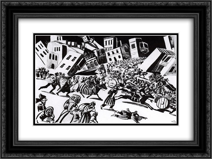 Illustration to Yeghishe Charents' Country of Nairi - Escape of nairyans 24x18 Black Ornate Wood Framed Art Print Poster with Double Matting by Saryan, Martiros