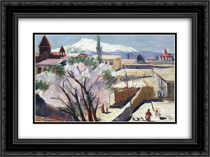 In old Yerevan 24x18 Black Ornate Wood Framed Art Print Poster with Double Matting by Saryan, Martiros