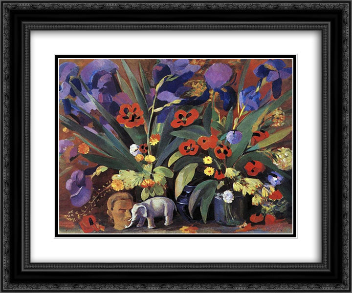Irises and poppies 24x20 Black Ornate Wood Framed Art Print Poster with Double Matting by Saryan, Martiros