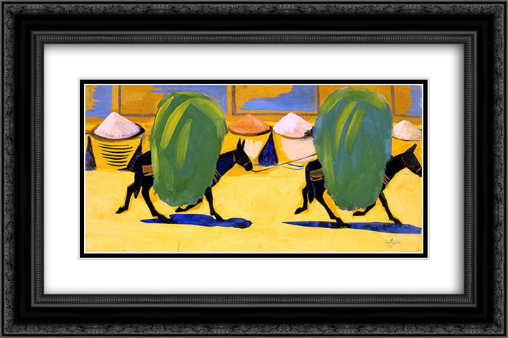 Mules, laden with hay 24x16 Black Ornate Wood Framed Art Print Poster with Double Matting by Saryan, Martiros