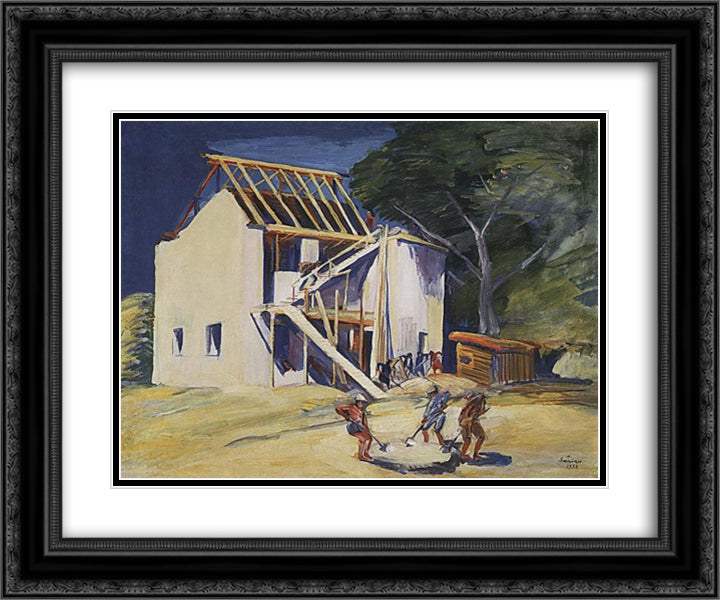 My house is erected 24x20 Black Ornate Wood Framed Art Print Poster with Double Matting by Saryan, Martiros
