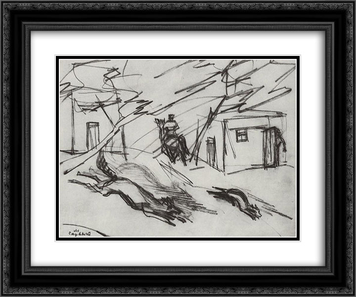 On the street 24x20 Black Ornate Wood Framed Art Print Poster with Double Matting by Saryan, Martiros