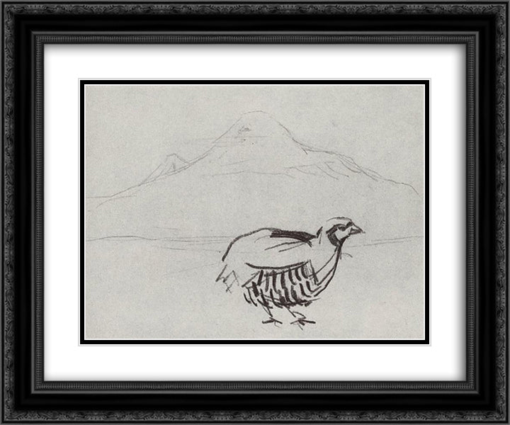 Partridge 24x20 Black Ornate Wood Framed Art Print Poster with Double Matting by Saryan, Martiros