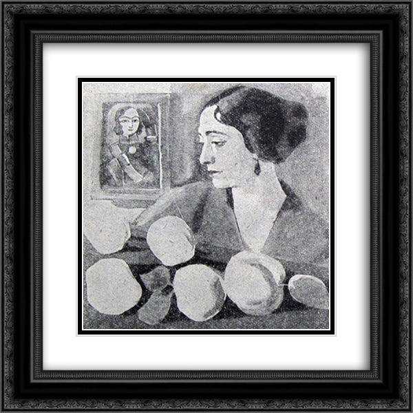 Portrait of artist's wife 20x20 Black Ornate Wood Framed Art Print Poster with Double Matting by Saryan, Martiros
